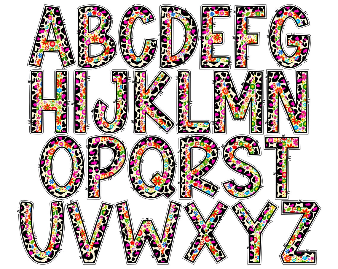 Half Leopard Doodle Digital Alphabet Letters PNG Mixed With - Etsy