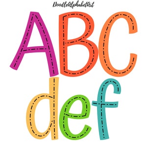 Colorful Handwritten Dotdash line Alphabet PNG Bundle - Apple Green, Mango Orange, Rainbow Palette - Digital Download for Crafts & Designs