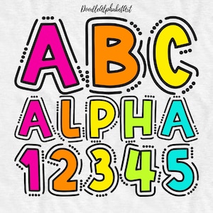 Vibrant Retro Lines and Dots Alphabet Letters PNG Bundle, Bright Colors, 8 Alpha Sets, Handwritten Doodle Alphabet PNG, Digital Downloads
