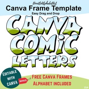 Canva Frame Letters, Editable Comic Doodle Alphabet Frames, Canva Templates for Photos, Drag and Drop Fonts, Patterns, Colors & Numbers