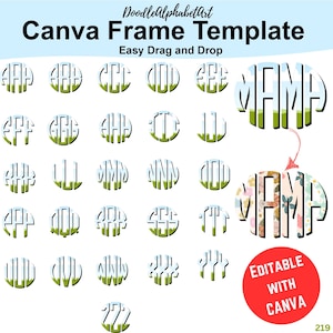 Fill Your Own Doodle Monogram Block Shadow Letters CANVA Frames, Editable Round Circle Alphabet, Easy Drag and Drop Canva Template