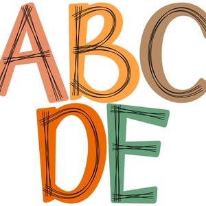 Scribble letters png in 5 Colors, Desert Dreams Color 2, Boho Doodle Alphabet PNG Bundle, Hand Drawn Sublimation PNG Digital Downloads