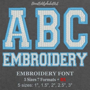 Varsity 2 Color Embroidery Font, 5 Sizes 7 Formats + BX, Machine Embroidery Design BX Format Instant Download, Outline Varsity Font Stitch