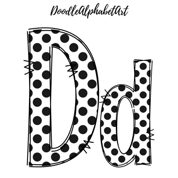 Black and White Polka Dot Doodle Alphabet PNG Bundle, Uppercase