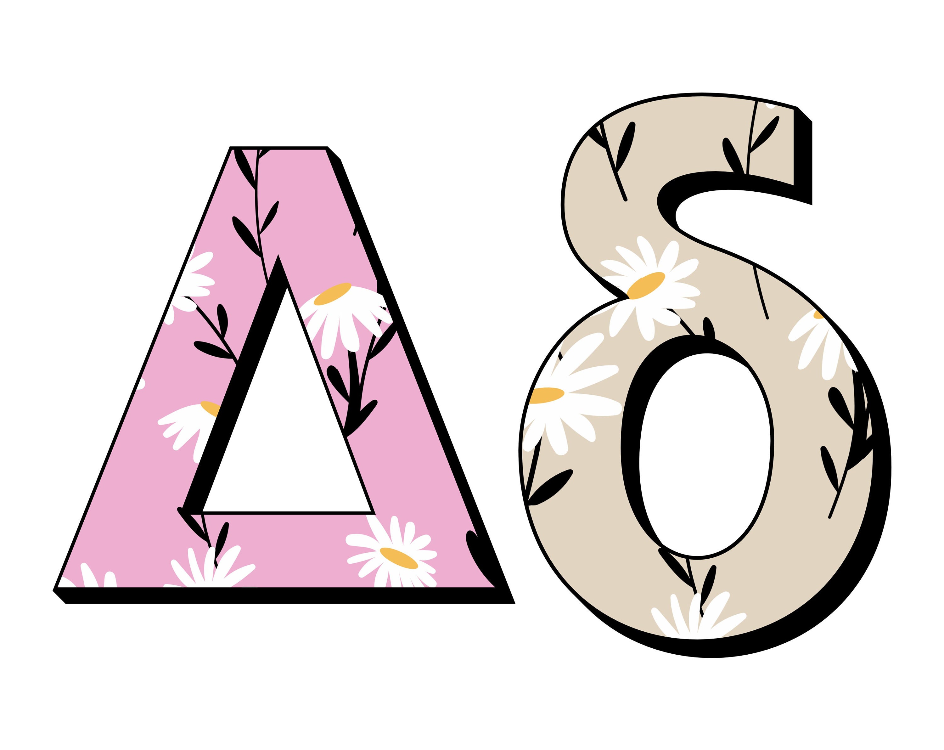 Daisy Flower Greek Alphabet PNG Bundle: Doodle Letters (digital ...