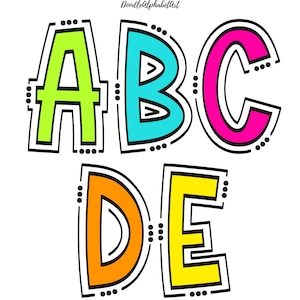 Lines and Dots Bright Doodle Alphabet PNG Bundle, Vibrant Color Palette dot Letters, Handwritten 5 Alpha Sets, Digital Download for crafters