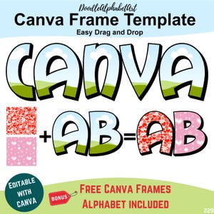 Canva Frames Playful Block shadow Alphabet, Drag and Drop Photos patterns or fill your own colors, Bold Letters template frames