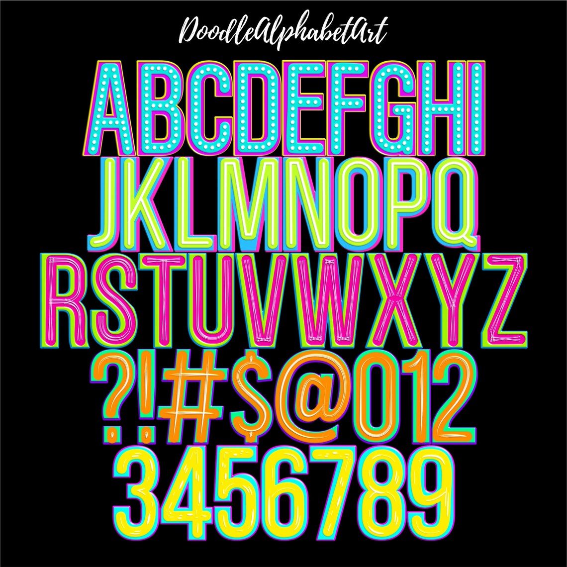 Optometry Funky Letters Retro Funky Alphabet PNG Bundle: Bright Doodle Letters (digital ...