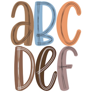 Scribble letters PNG in 6 COLORS, Boho Farmhouse Digital Doodle Alphabet PNG Bundle, Hand Drawn Sublimation png Designs Digital Downloads