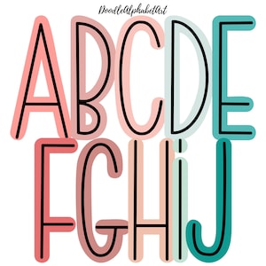 Boho Scribble letters PNG, 10 Alpha Sets PNG Bundle, Center Line Alphabet PNG Boho Colors, Hand Drawn Sublimation Designs Digital Downloads