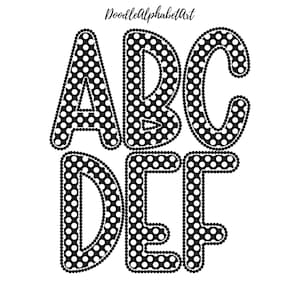 White Polka Dots Alphabet PNG Bundle, Back and White Colors,  Hand-drawn Alpha Pack, Dots Outline Letters PNG, Digital Download for crafters