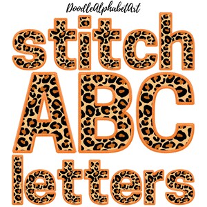 Leopard Print Letters PNG, Faux Embroidery Doodle Alphabet PNG, Hand Drawn Doodles, Pumpkin Orange Stitch Alphabet, Digital Downloads