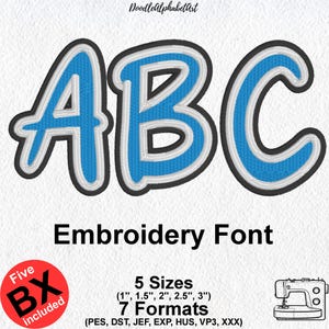 Handwritten Embroidery Font: 3-Color Satin Stitch, 5 Sizes (Digital Download)