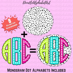 Dalmatian Dots Monogram Alphabet PNG Bundle, Bright Color, 5 Alpha Sets, Handwritten Monogram Polka Dot Letters PNG, Digital Sublimation