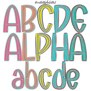 Checkerboard Alphabet PNG Bundle: Bold Summer Doodle Letters (Digital Download)
