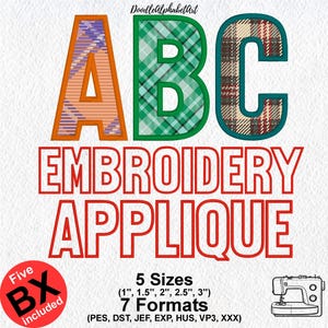 Galhau Satin Applique Embroidery Font, 5 Sizes 7 Formats, 5 BX files, Machine Embroidery Design, Instant Download embrodered font BX PES Dst