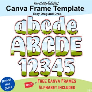 Canva Frames Sketch & Scribble Alphabet Template, Two outlines, Editable Letters frames, Drag and Drop patterns or photos, Fill custom Color