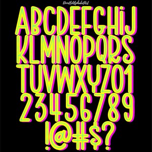 Neon Yellow Doodle Alphabet PNG Bundle Scribble style