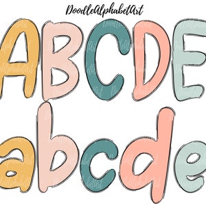 Scribble letters PNG, Pastel color palettes, hand drawn Black Lines Underline, scribble brush strokes, doodle Alphabet PNG Digital Downloads