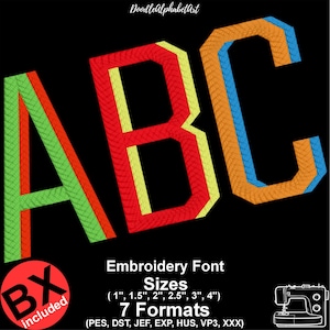 Satin Stitch Embroidery Fonts BX, Sport Redwing Shadow Alphabet Embroidery Designs, PES DST files