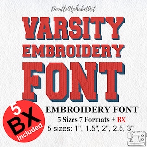 Varsity Block Shadow Embroidery Font, 5 Sizes 7 Formats + 5 BXs, Machine Embroidery Design BX Format Instant Download, Lettering Varsity BX