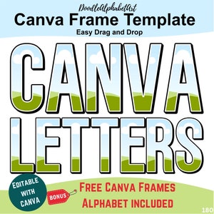 Customizable Canva Frames Letters, Handwritten Font, Uppercase & Numbers, Doodle Alphabet with block shadow