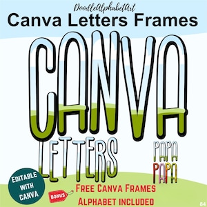 Canva Letter Frames, Tall and skinny hand-drawn font, Doodle Alphabet Editable Canva Frame Easy Drag and Drop Photo, Patterns or Fill colors