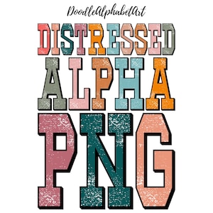Distressed Font PNG, Grunge Font Western PNG Letters, 10 Digital AlphaPacks in Boho Colors, Handwritten Grunge Alphabet, Instant Downloads