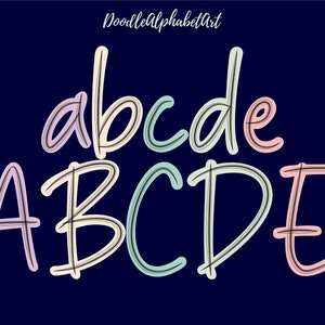 Bohemian Pastels Color Scribble letters PNG, A Hand Drawn Digital Doodle Alphabet PNG Bundle for Sublimation Designs Printings or DIY