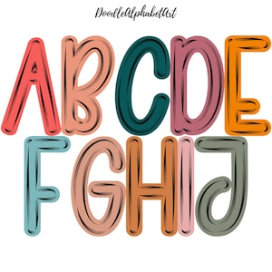 Boho Alphabet Letters PNG Bundle, Brush Stroke, Earthy Boho Color Palette, 10 Alpha Pack, Hand-drawn Lettering Doodles PNG, Digital Download
