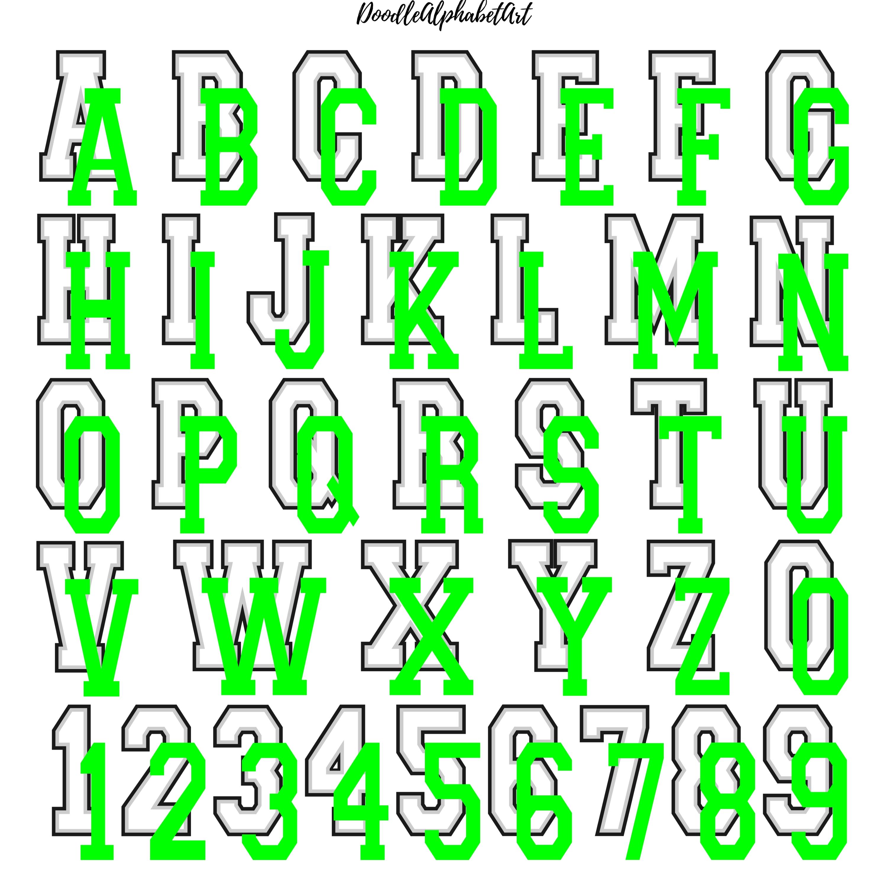 Varsity Lettering 2 Fillable Varsity Letter Set: 2-outline SVG, PNG, PDF (digital Download ...