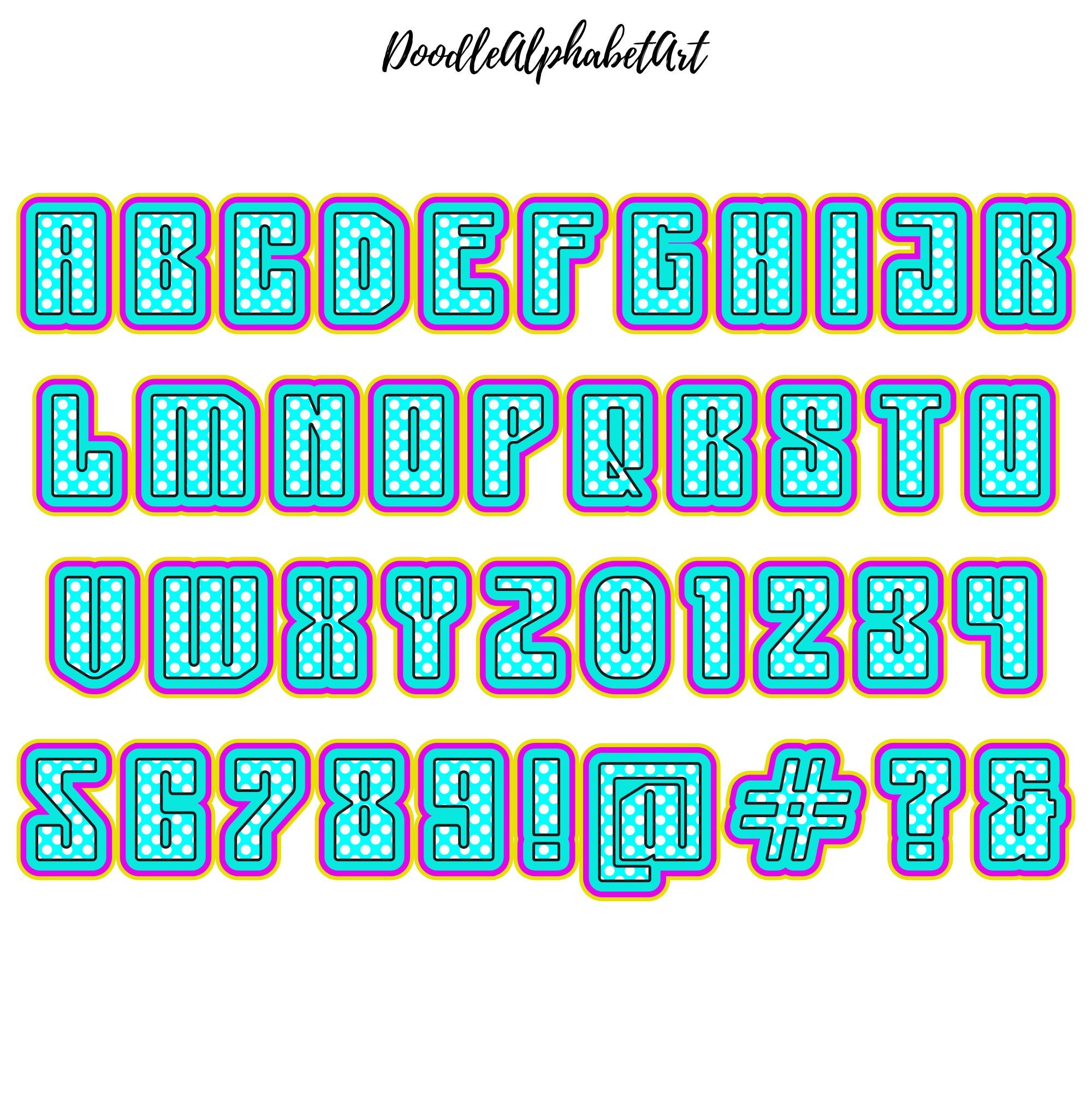 Optometry Funky Letters Funky Polka Dot Doodle Alphabet PNG Bundle: Retro Colorful Letters ...