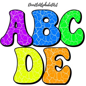 White Grunge Alphabets letters PNG, Vibrant Colors, Groovy Retro Doodle Alphabet PNG Bundle, Digital Hand Drawn Sublimation Designs