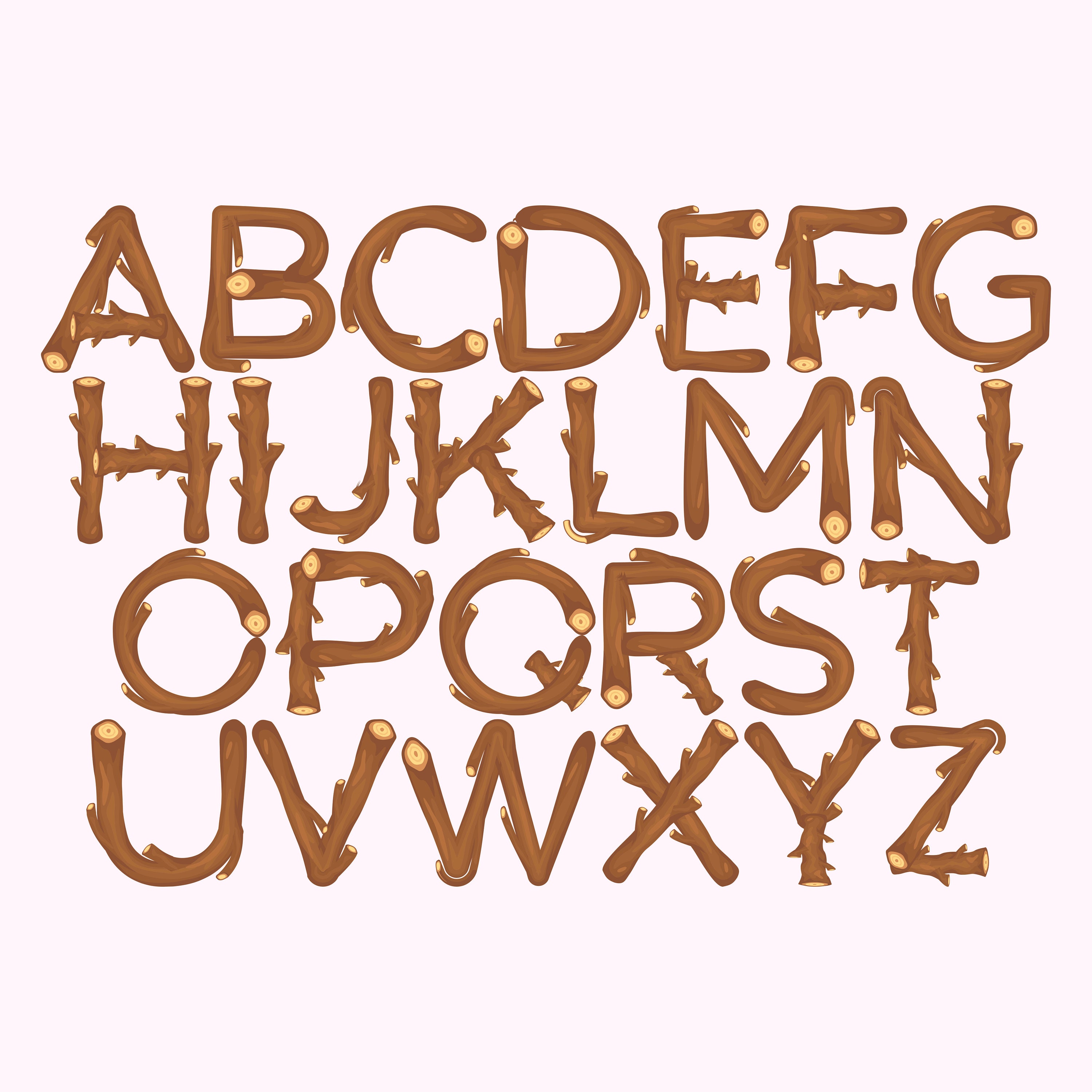 Wooden Stick Clipart Digital Alphabet Letters PNG Sublimation