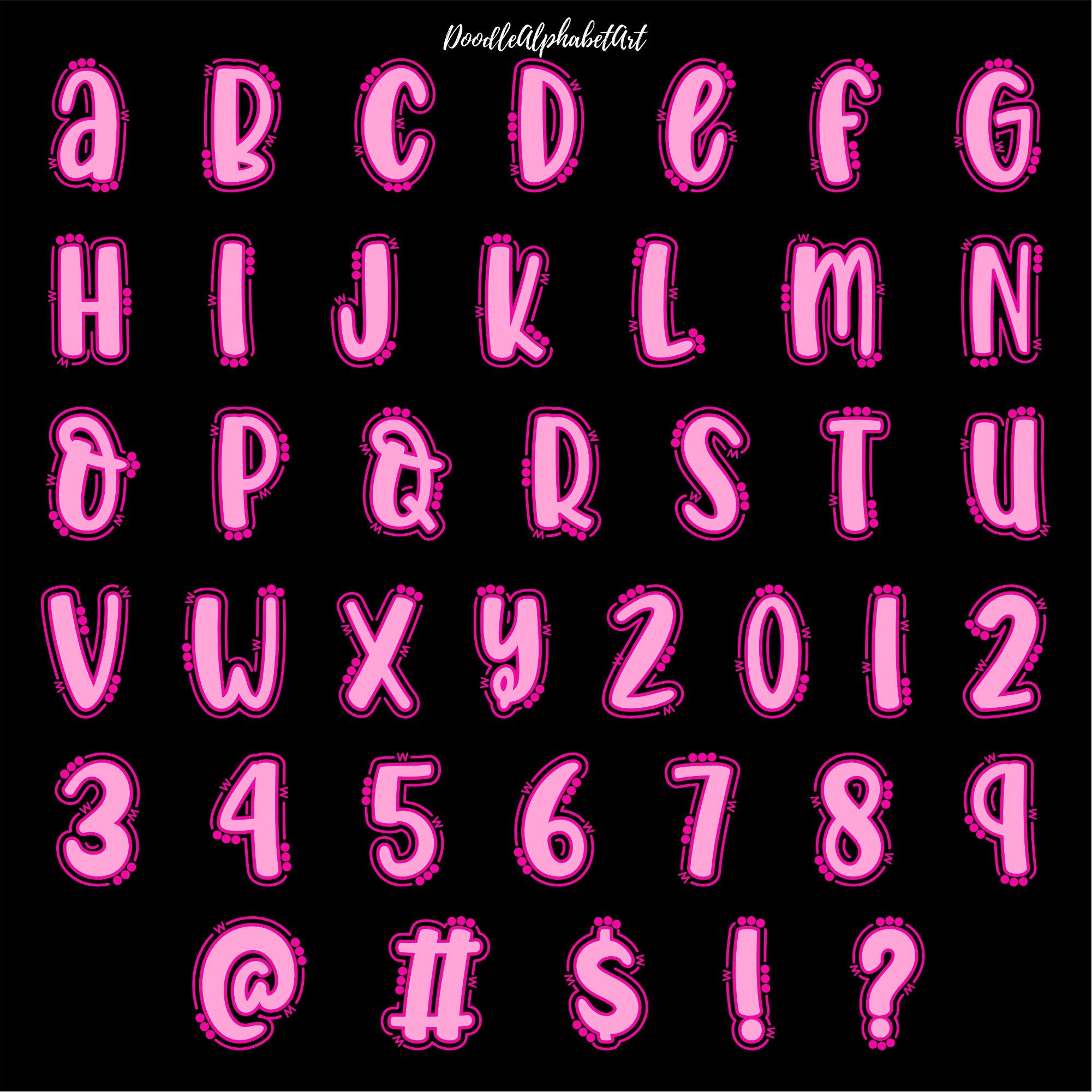 Preppy Doodle Letters PNG Bundle, 7 Colors Lines and Dots Alphabet, 44 ...