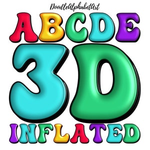3D inflated Retro Groovy Alphabet Letters PNG, 5 Alpha Sets, Vivid Rainbow Color Scheme, Bubble Puffy Handwritten Alphabet PNG