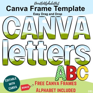 Canva Frames Doodle Alphabet, Radical Font, Uppercase, Lowercase, Numbers, Editable Canva Frames, Drag and Drop Photos, Pattern, fill colors