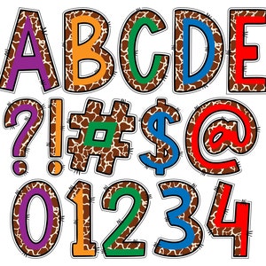 Half Giraffe Animal Print Skin Digital Alphabet and Numbers PNG, Alpha ...