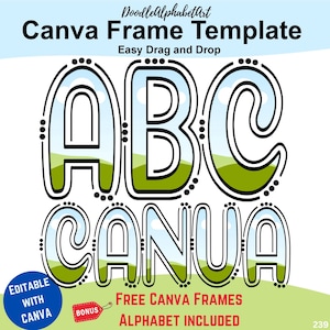 Canva Frames Playful Lines and Dots Alphabet, Editable Outline Letters Canva Template, Drag and Drop Patterns, Fill your own Colors