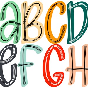 Scribble Alphabet letters png Set in 8 Colors, Vista Blue, Marzipan, Orange Peel..., Hand Drawn Sublimation PNG Designs Digital Downloads
