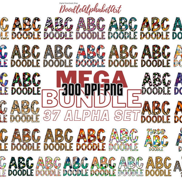 Mega Alphabet PNG Bundle Sets of Hand Drawn Digital Doodle Print Alphabet Letters PNG for your Sublimation printings or any DIY Projects