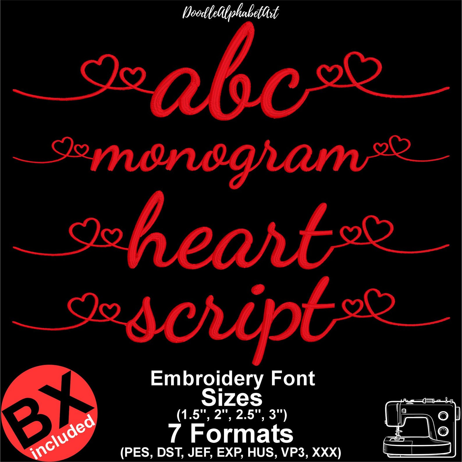 Dancing Script Hearts Stroke Monogram Satin Stitch Alphabet Embroidery ...