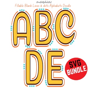 Editable Lines and Dots Letters SVG Bundle, Fill and Bllank oulined Dots Alphabets Doodle, Cutting Machine SVG files for DIY Crafts