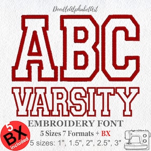 Outline Varsity Sport Satin Stitch Applique Machine Embroidery Font Alphabet, 5 Sizes 7 Formats, 5 BX, Embroidery BX Format Instant Download