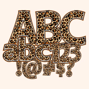 Leopard Print Doodle Digital letters, Leopard Alphabet Letters And Numbers Digital PNGs Hand Drawn