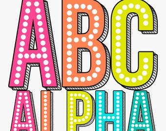 Retro 3D Dot Alphabet PNG Bundle: Bold Summer Colors (digital