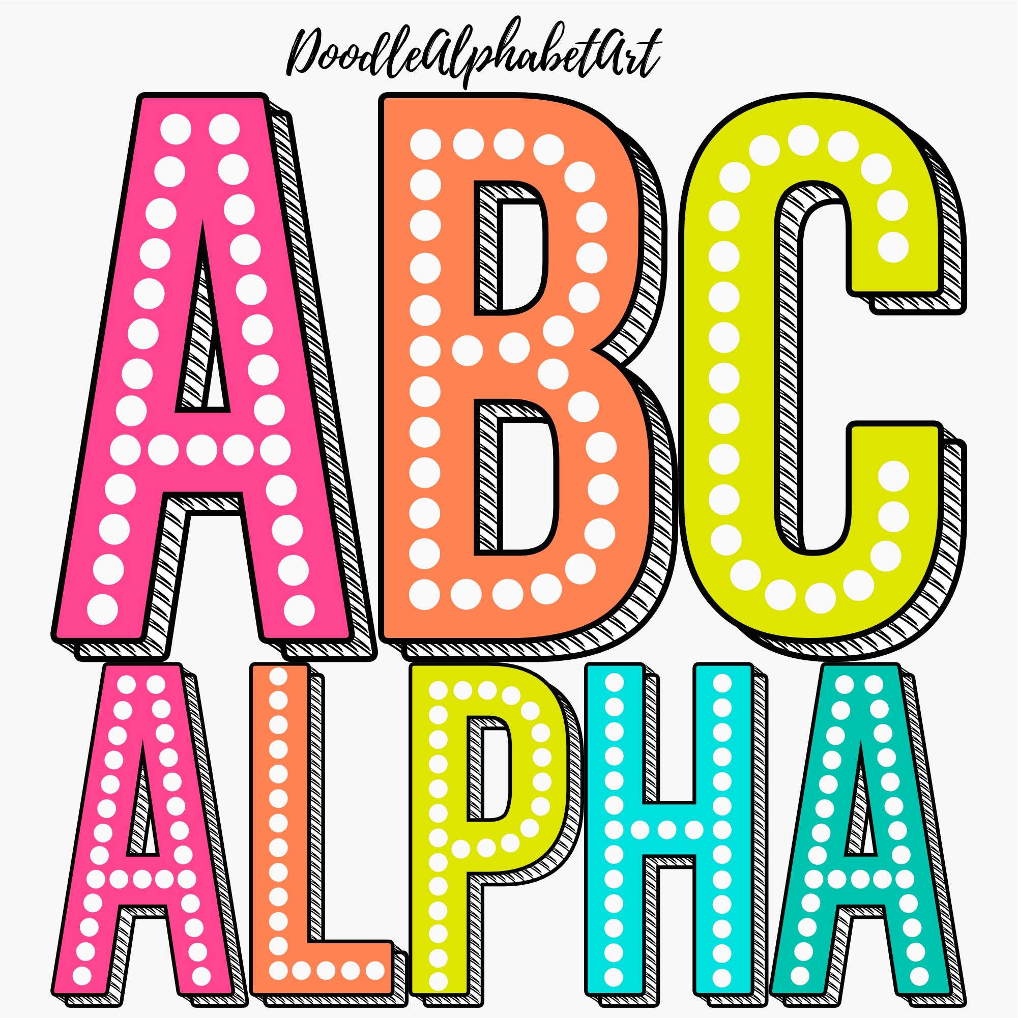 Retro 3D Dot Alphabet PNG Bundle: Bold Summer Colors (digital