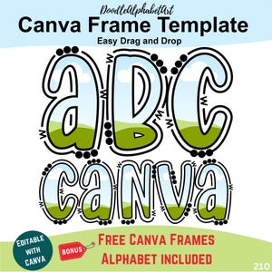 Outlines Dots Canva Frame Letters, Editable Canva Template, Doodle Outline Alphabet, Easy Drag and Drop Photos, Patterns or Fillable colors