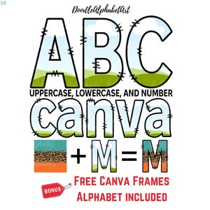 Doodle Alphabet Letters Canva Frame Template, Add Your Own Pattern and Text, Easy Drag and Drop Photos or Patterns, Editable Canva Frame