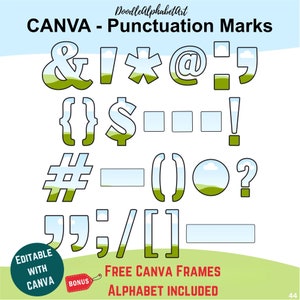 CANVA Frames Template Punctuation Marks:  List of Important English Punctuation, Easy Drag and Drop Photos patterns of fill your own colors